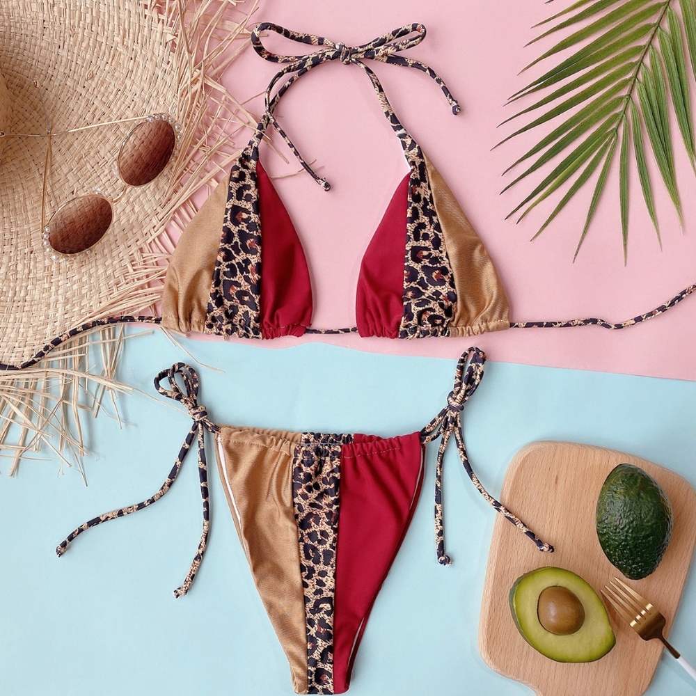 Leopard Print Burgundy Wine Micro Bikini